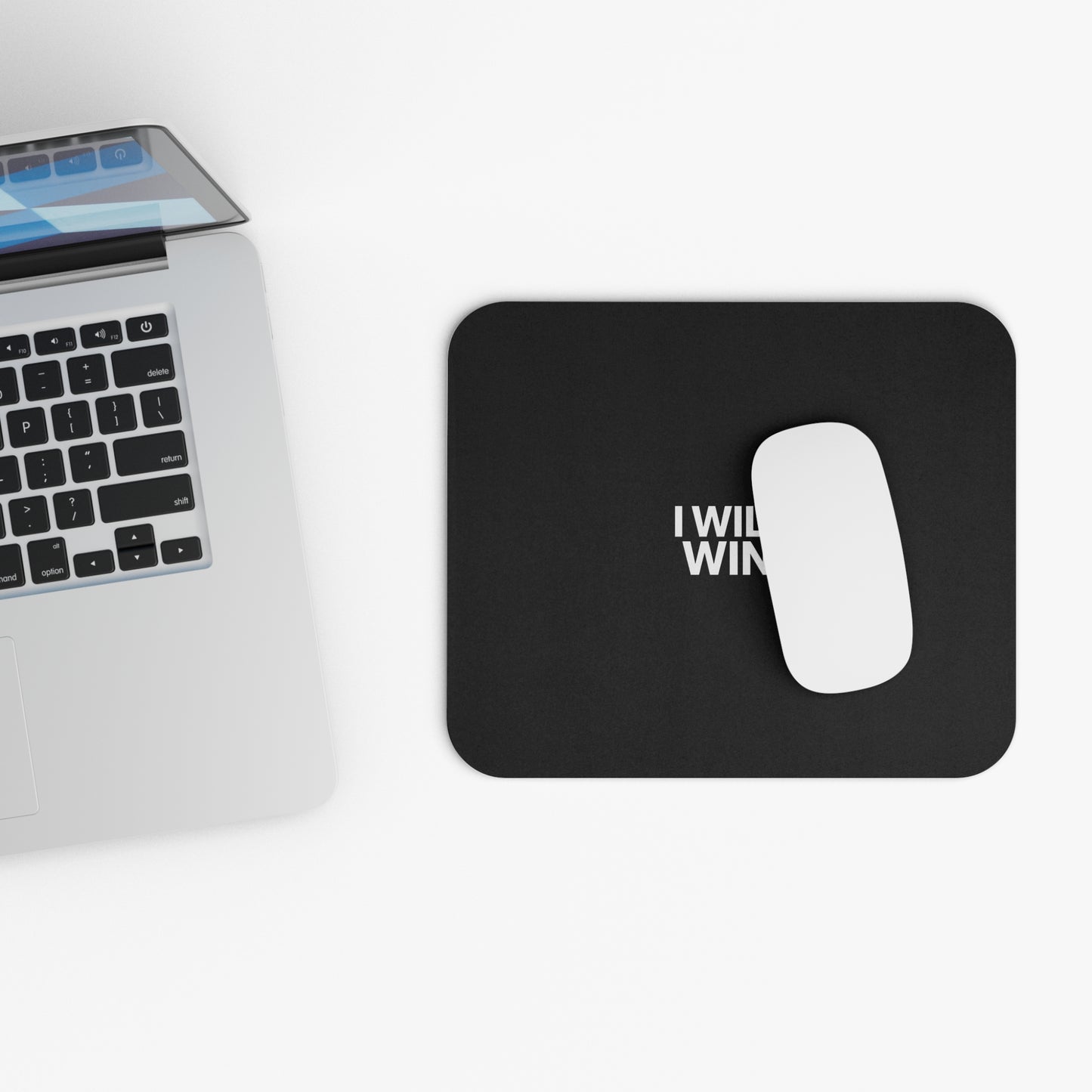I Will Win Mouse Pad — Motivational Black Desk Mat
